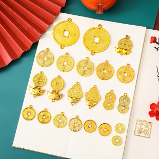 Hot selling golden copper coin diy accessories plastic simulation gold coin decorative flower accessories festive supplies pendant ornaments