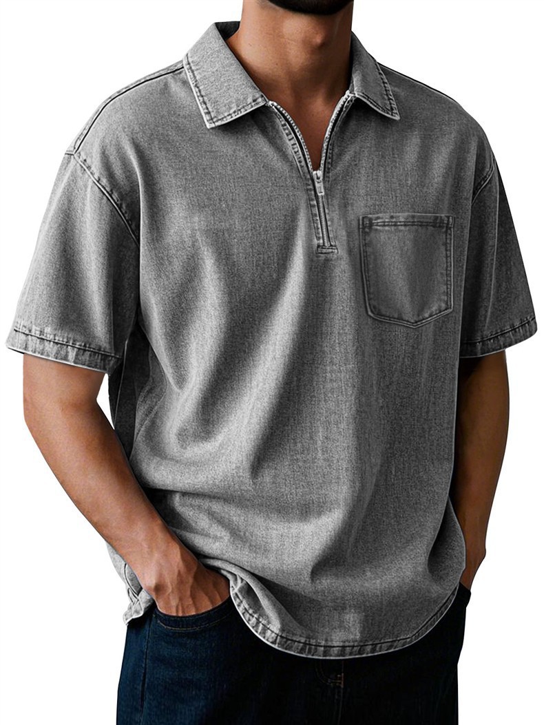 Men's Cotton Short Sleeve Polo Shirt - Classic Button-Down Collar Casual Top For Summer Vintage-Inspired Washed Finish_viptrois.com