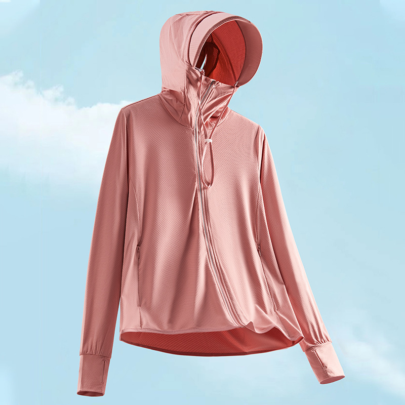 Ropa de protección solar de seda de hielo para hombres, estilo fino de verano, protección solar de seda de hielo resistente a los rayos UV, amantes transpirables, ropa de piel con capucha ligera para mujeres