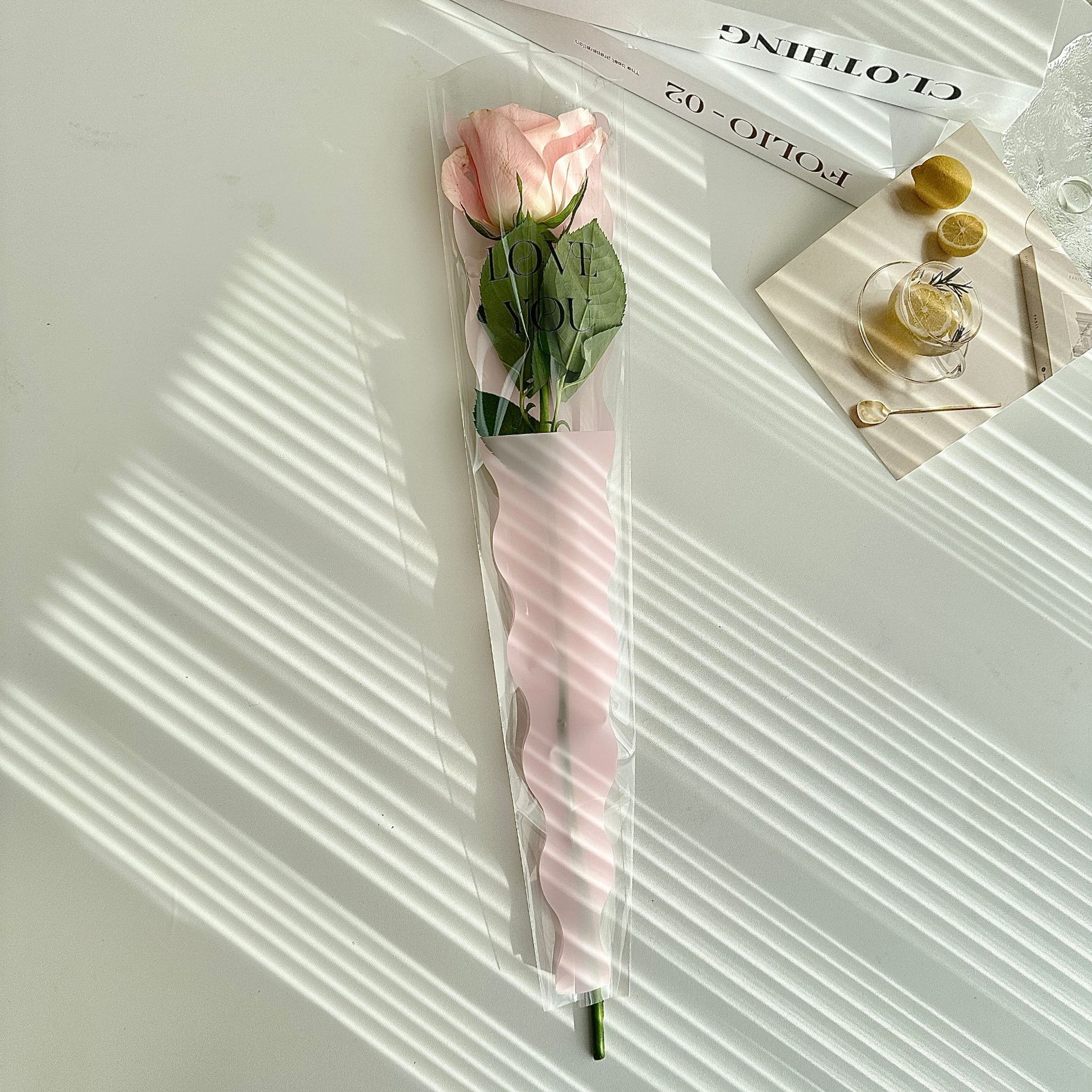 Nueva sirena ondulación del agua sola flor bolsa de embalaje Rosa embalaje OPP escalera bolsa floral material