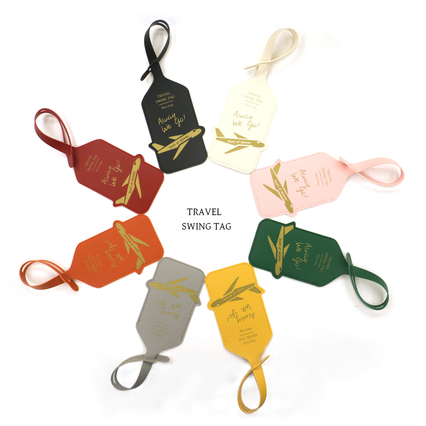 Cross-Border In-Stock Product, Available in 8 Colors, Double-Sided Pu Leather, Thickened with Gold Stamping, Anti-Loss Airplane Luggage Tag, Boarding Pass Holder