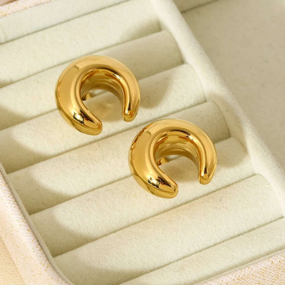 1 Pair Lady Modern Style Classic Style C Shape Plating 316 Stainless Steel  Hoop Earrings display picture 2