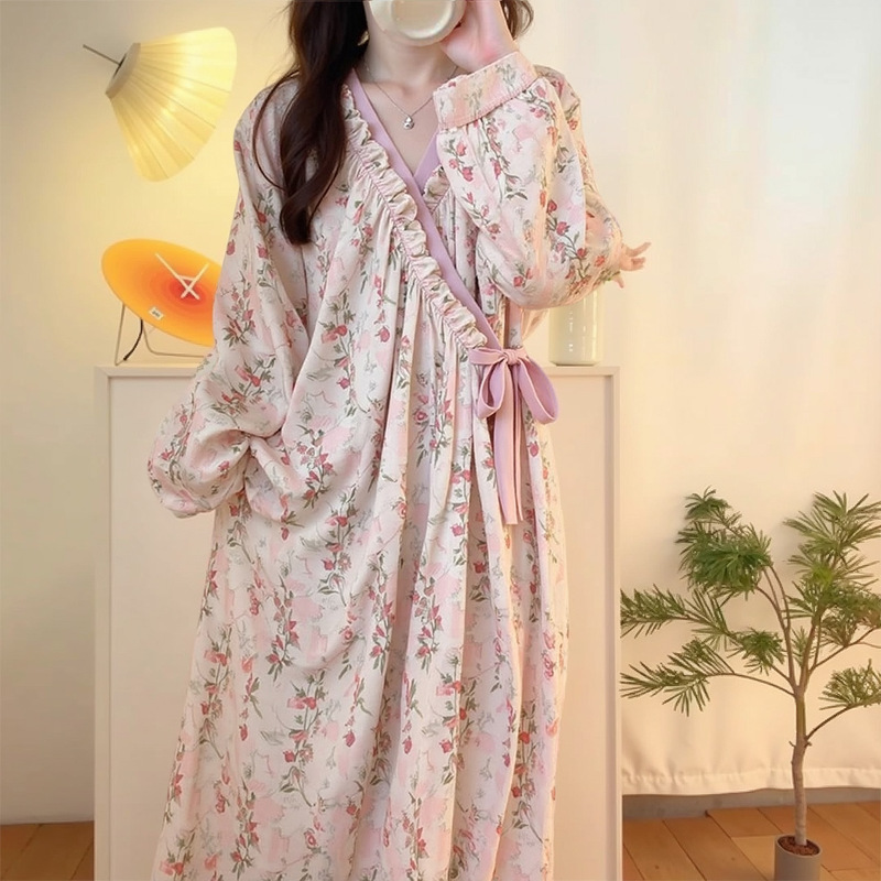 Pajamas for Women Summer 2025 New Monet Garden Cloud Cotton Nightgown Sweet Long Nightgown Bathrobe Home Wear Spring