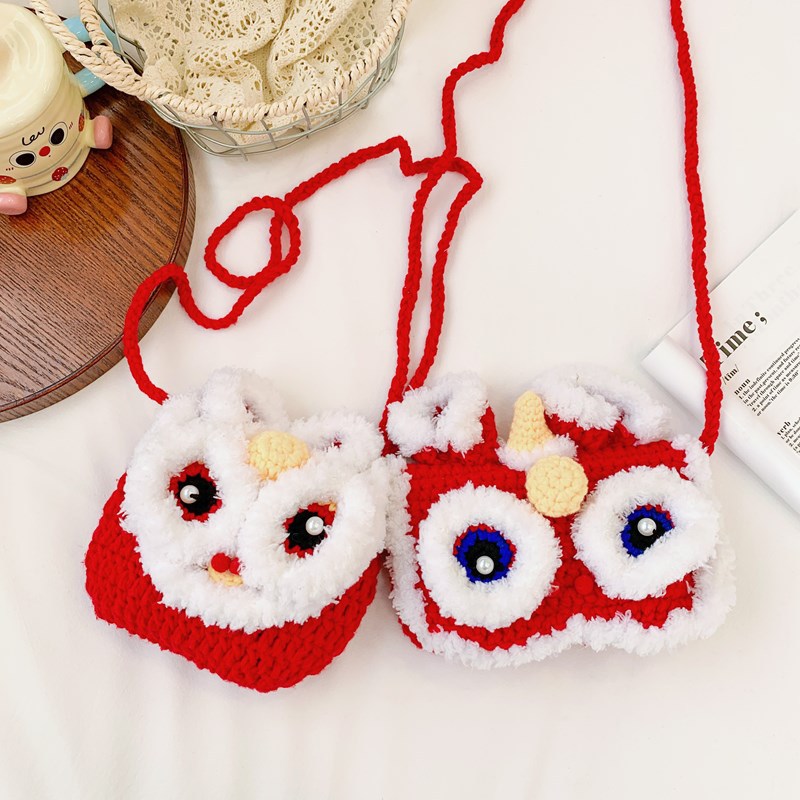 Bolsa de Año Nuevo infantil festivo rojo caricatura lindo mini niñas y niños despierta león bolso nuevo bolso de cambio de Año Nuevo bebé