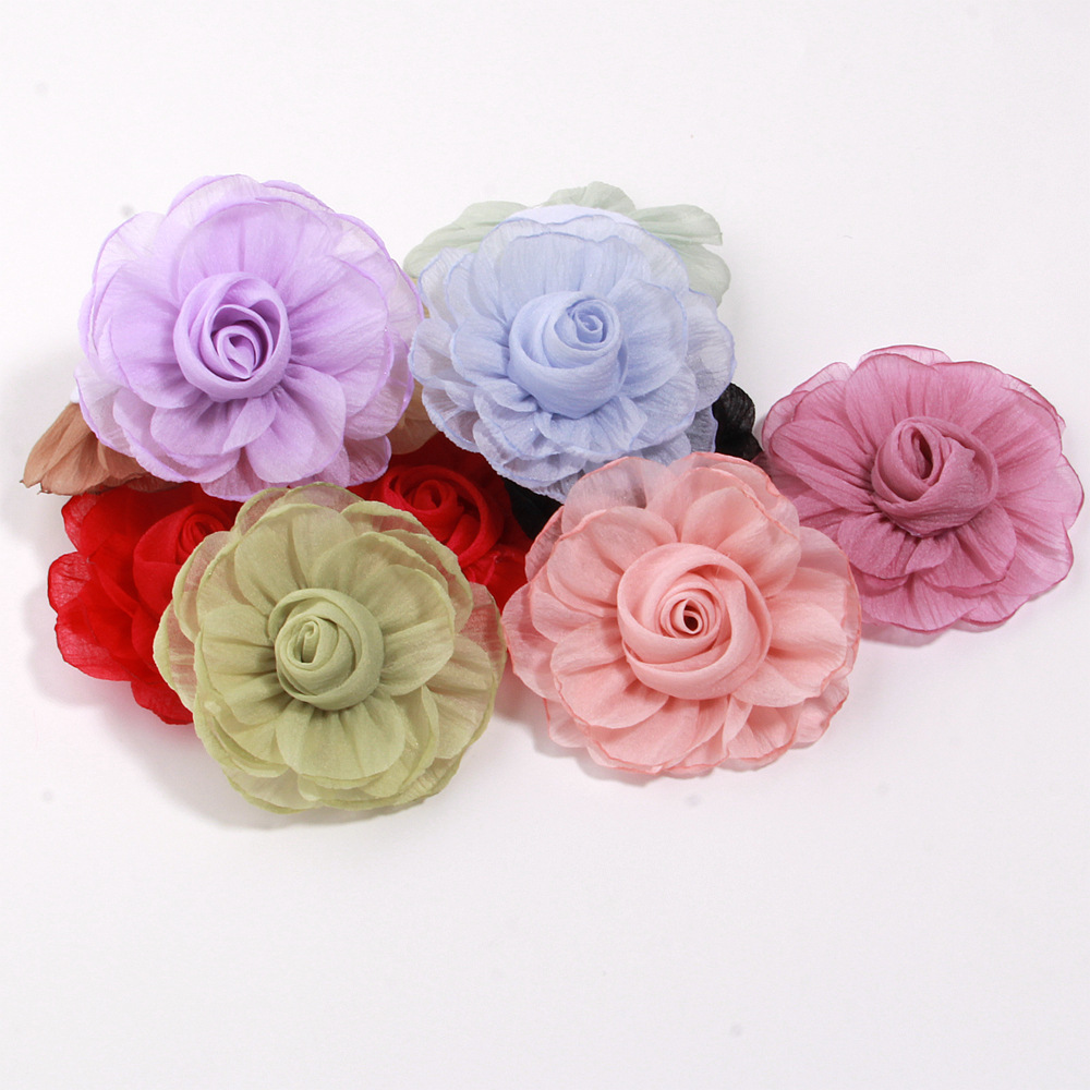 Floral accessory hair ornament 14cm summer super fairy rose gold frayed edge mesh flower DIY handmade versatile hair clip