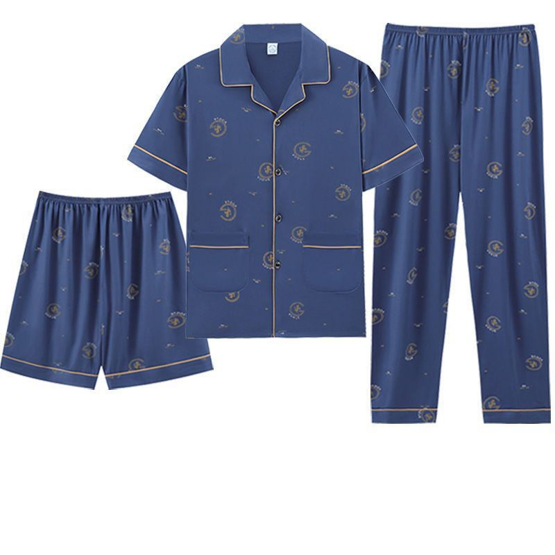 Pijama de hombre de algodón de verano pantalones cortos de mangas cortas pantalones cortos de tres piezas delgados ropa de casa de hombre verano