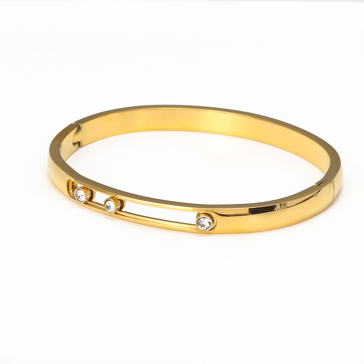 Holiday, Daily Occasion Casual Simple Style Solid Color Titanium Steel Zircon Bangle In Bulk