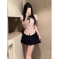 学院風jk制服半袖シャツ女性気質純欲デザイン感が痩せて腰シャツデザイン感上着夏