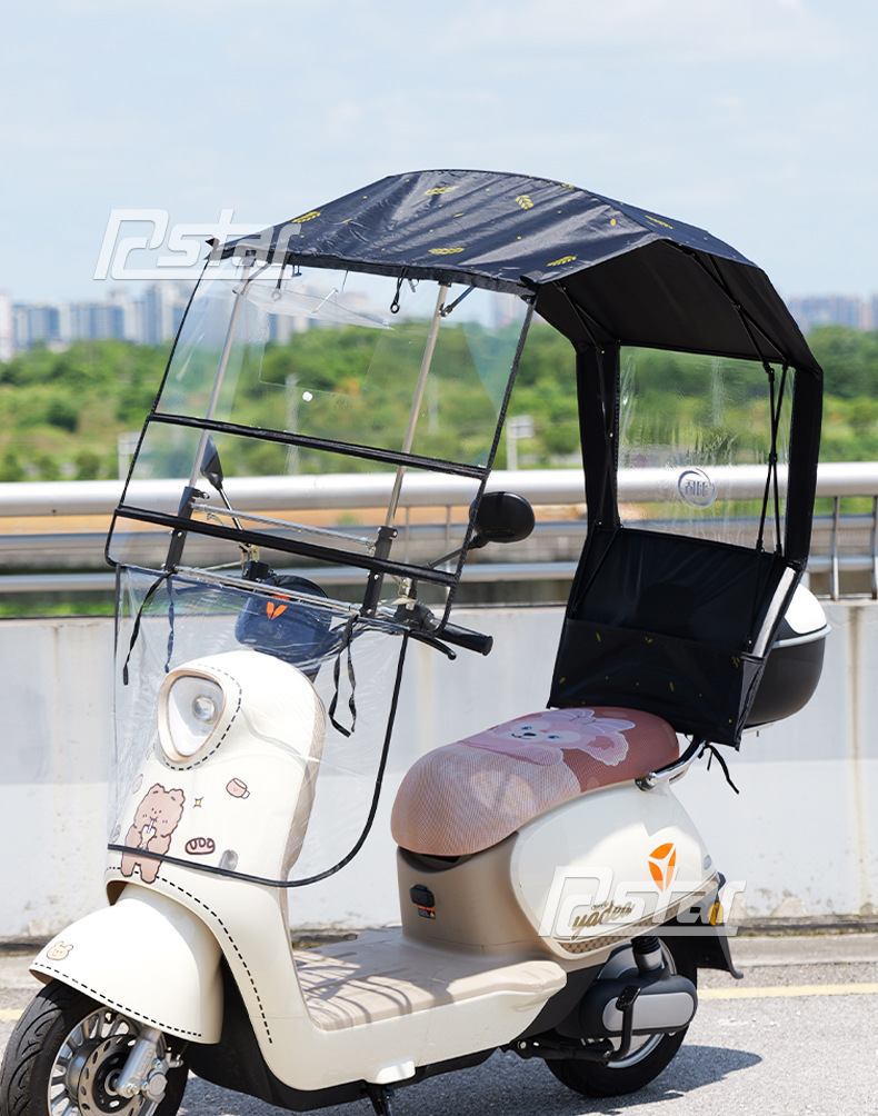 New Battery Electric Vehicle Canopy, Scooter Retractable Sunshade, Windproof and Sunproof Cover, Fully Foldable Feather Shield
