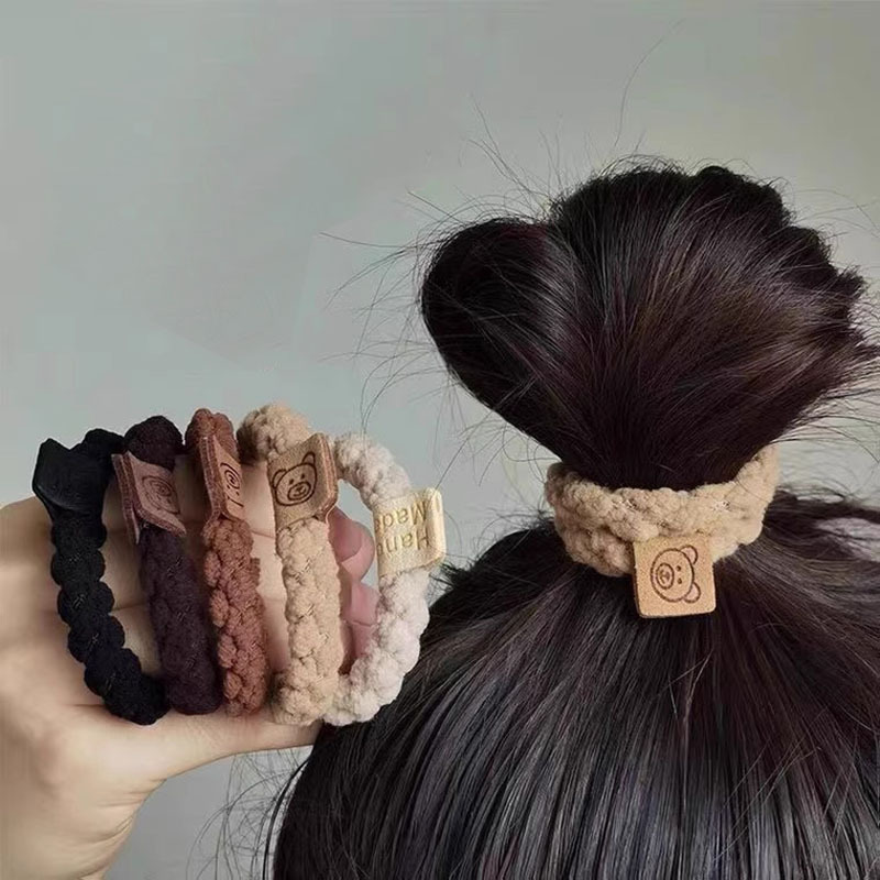 Cute Fashion Plush Ball Head Small Intestine Hair Ring Headwear Simple Rubber Band Women's Tie Head High Elastic Durable Head Rope