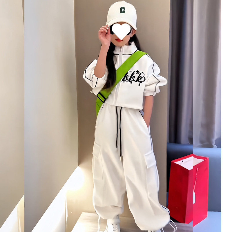女童韩版休闲套装中大童春秋新款洋气字母开衫外套时髦长裤两件套|undefined