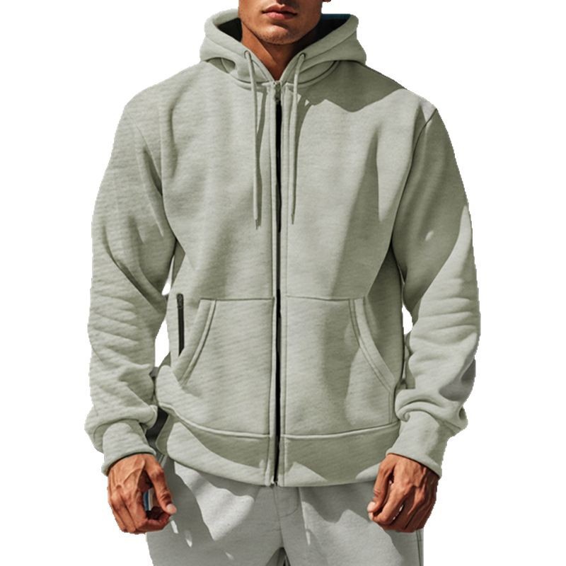 Cross-border E-commerce Autumn Winter Season Solid Color Hooded Fleece Warm Men's Long Sleeve Sweatshirt_voghion.com