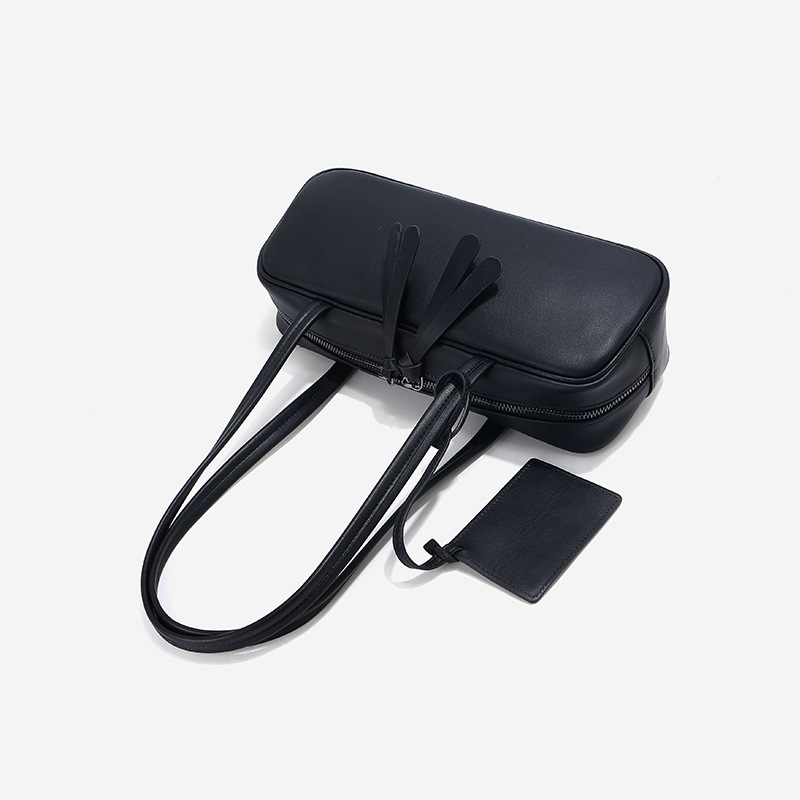 Top Grain Cowhide Leather Shoulder Bag Large Capacity Boston Bag Women's Genuine Leather Underarm Bowling Retro Handbag Pillow Bag - Thumbnail 3