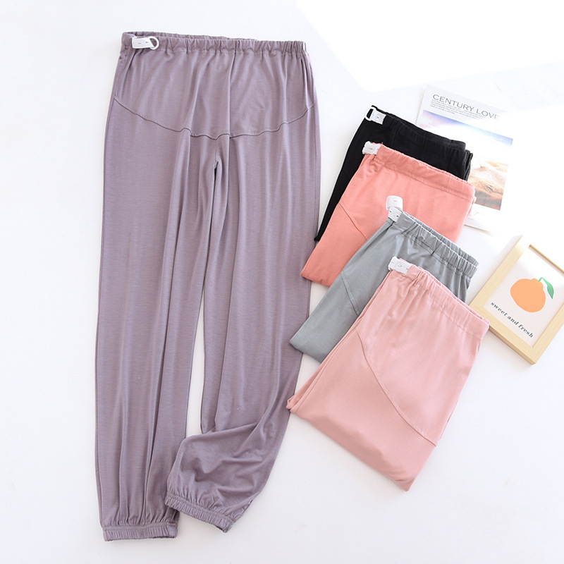 Modal pregnant women's belly support pants Four Seasons thin waist adjustable trousers closed elastic pregnant women's pants pregnant trousers