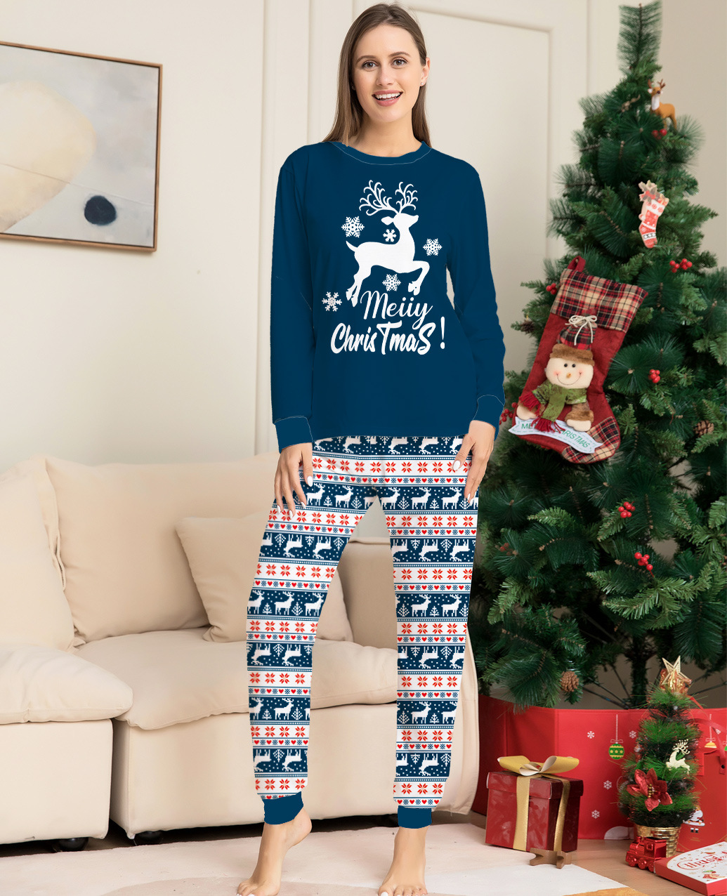 Christmas Festival Deer Pattern Christmas Fashion Deer Home Pajamas