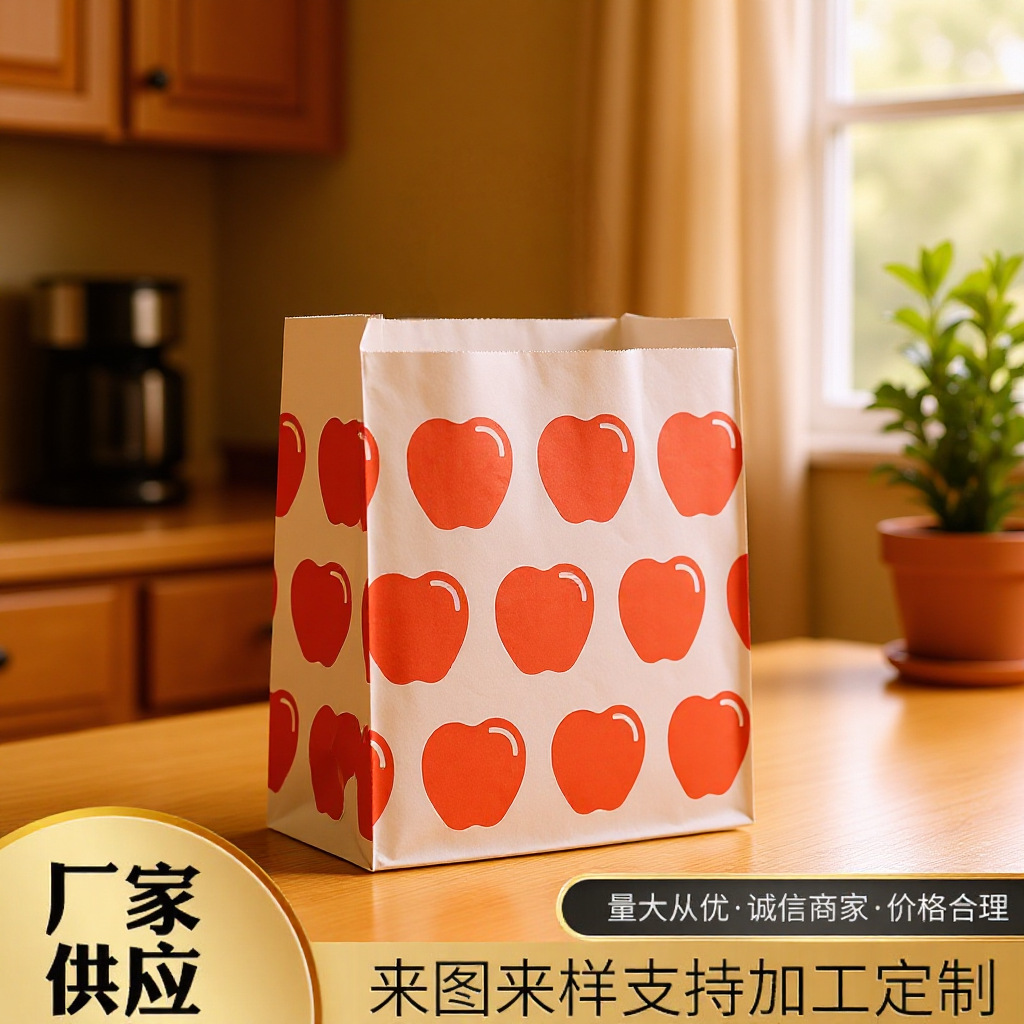 定制印刷白色牛皮纸袋水果食材纸质包装袋外卖食品打包袋可食品级