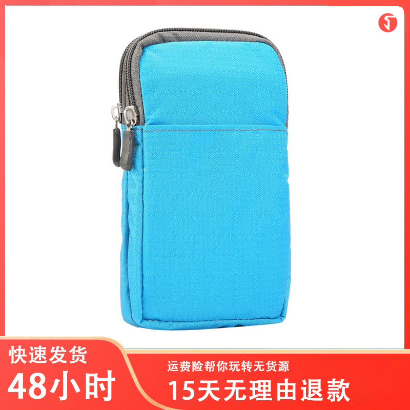 Universal Checked Canvas Zipper Leather Case for iPhone 11 Samsung Huawei Phone Waist Bag Hanging Case