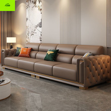 高端奢华简欧别墅大小户型直排沙发意式轻奢真皮沙发客厅简约现代