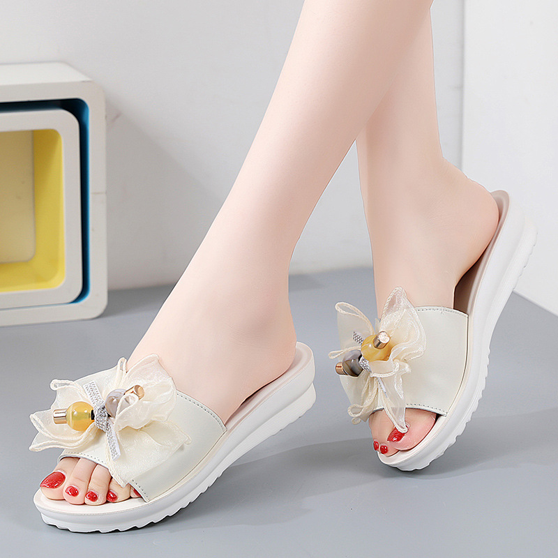 Cross-Border Foreign Trade 2025 New Summer Bow Slippers Women's Flat Slippers