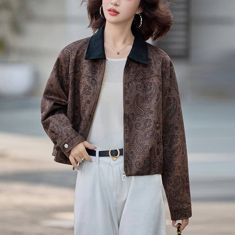 又a又飒美拉德印花短外套女春秋2025年新款韩系气质休闲复古夹克|undefined