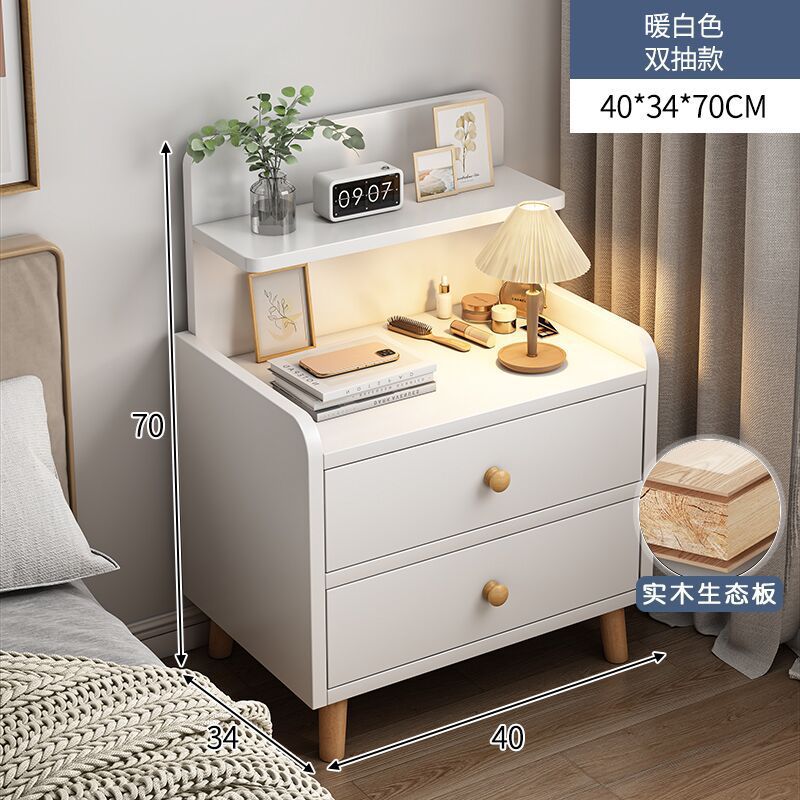 【Panel de Madera Maciza Ecológico Mejorado】Cajón Doble de 40cm Blanco Cálido (con Patas)