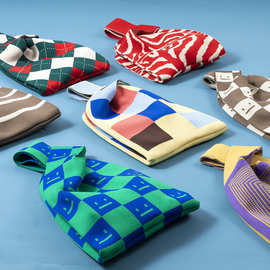 厂家定制韩国春夏格子针织包包毛线手拎包遛弯手提包逛街手腕包女