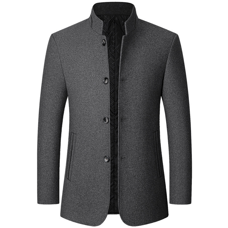Men's Woolen Jacket, Men's Mandarin Collar Stand-Up Collar, Middle-Aged Men's 2025 Autumn and Winter Style, Dad's Woolen Coat