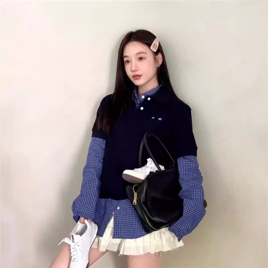 Jang Won-young's Miu-inspired girl style ~ Korean-style Miu-inspired youthful polo top with a preppy cotton short-sleeved design