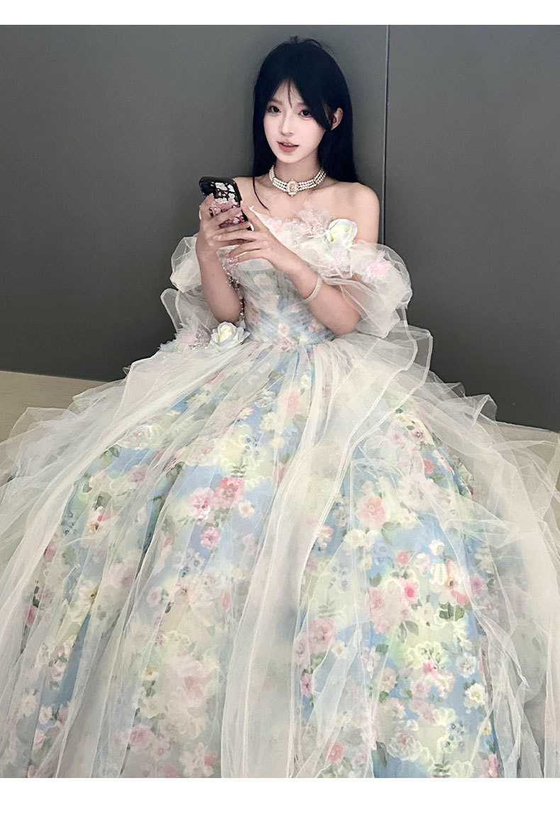 Elegant French Blue Evening Gown For Vocal Performance & Debutante Ball - Princess Style Dress With Full Skirt_ecoleips.com