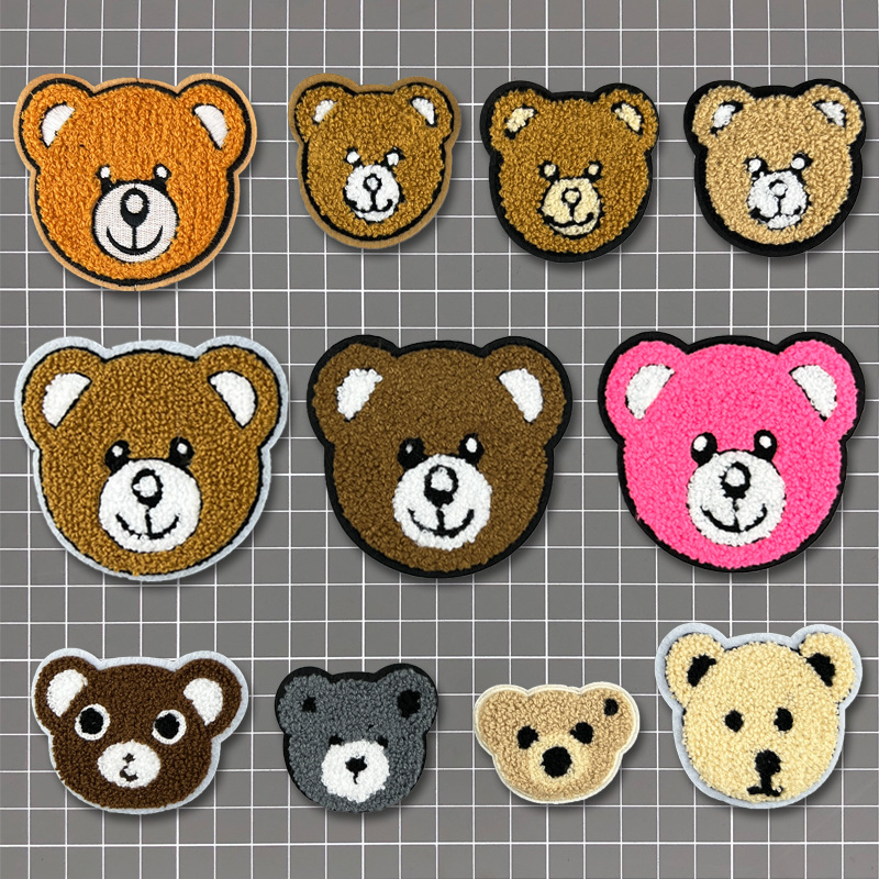 现货卡通小熊头毛巾绣补丁布贴佛山绣花工厂现货加工批发刺绣贴标