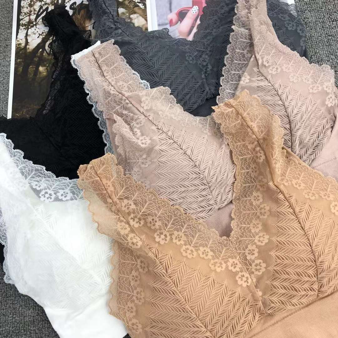 Nuevo encaje sin costuras espalda envuelta en el pecho ropa interior inalámbrica camisola sexy ropa interior de mujer base anti-exposición