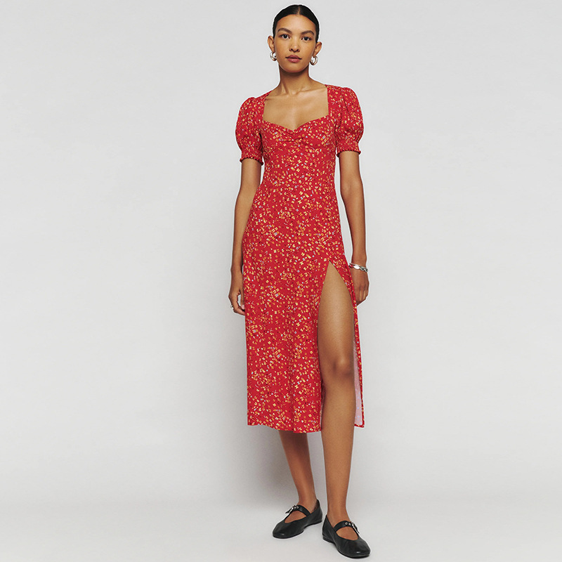 In stock 120#ref rayon Liu Yifei same style Xu red bean floral dress 2024 Summer new French European style In stock 120#ref rayon Liu Yifei same style Xu red bean floral dress 2024 Summer new French European style