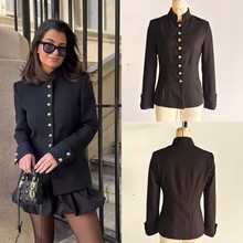 欧美风2025秋季新款ZA外贸女装批发气质修身立领单排扣西装外套