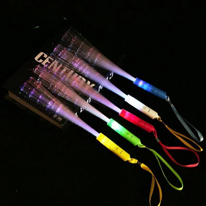 Led Flashing Fiber Optic Stick, Star and Moon Stick, Bubble Stick, Threaded Stick, Three-Function Luminous Fiber Optic Stick with Button Switch