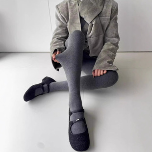 Factory Direct Sale Gray Miu Style Slimming Versatile Autumn and Winter Fleece-Lined High-Elastic Warm Leggings for Women