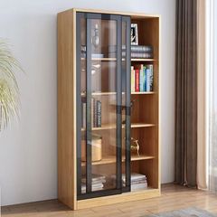 2023 New Solid Wood Bookshelf Floor Cabinet Home Modern Simple Living Room Study Glass Sliding Door Bookcase