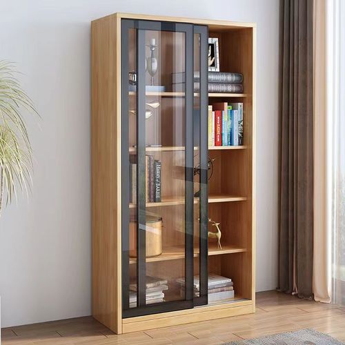  New Solid Wood Bookshelf Floor Cabinet Home Modern Simple Living Room Study Glass Sliding Door Bookcase