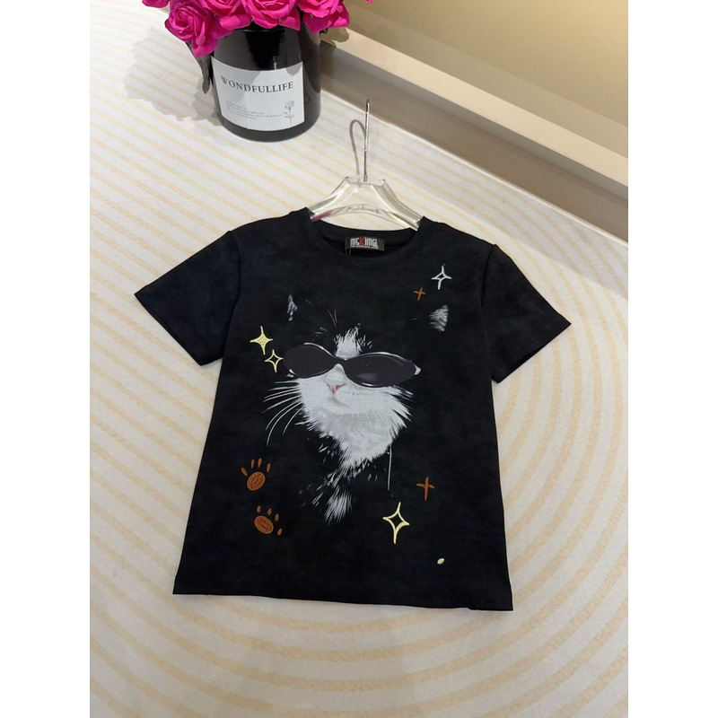 2026 New Korean Style Slim-Fit Versatile Round-Neck Casual Top Trendy Fashion Short-Sleeve T-Shirt Women's Short-Sleeve Cat T-Shirt