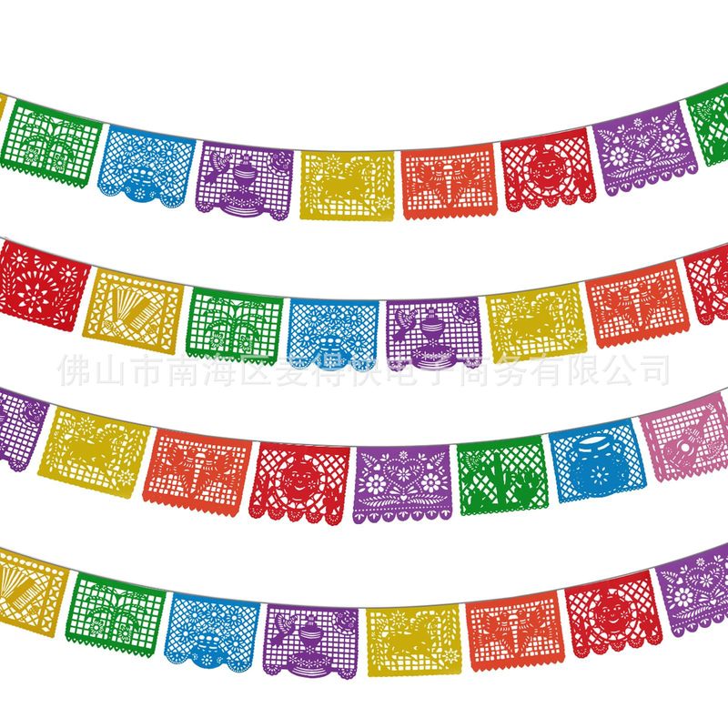 メキシコ死者の日テーマ装飾フェルト旗ピニャータパーティー中空正方形旗飾りリボン|undefined