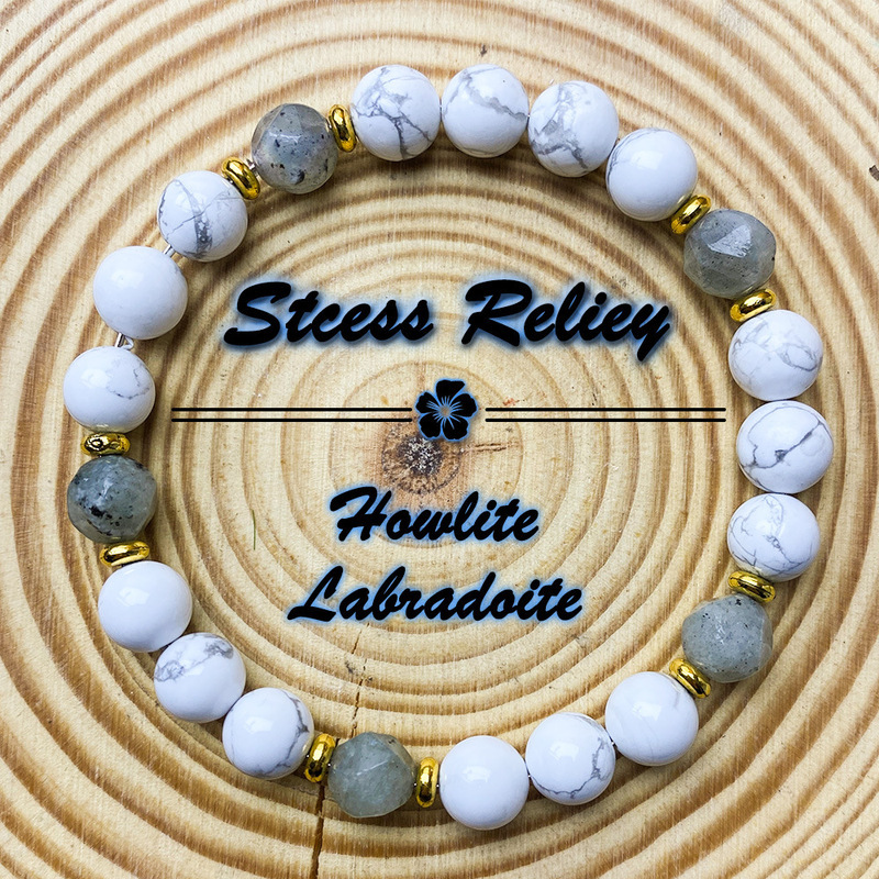 Temu Xiyin Tk Cross-Border Popular Bracelet Natural White Turquoise Labradorite Decompression Relieves Stress and Relaxes Mood