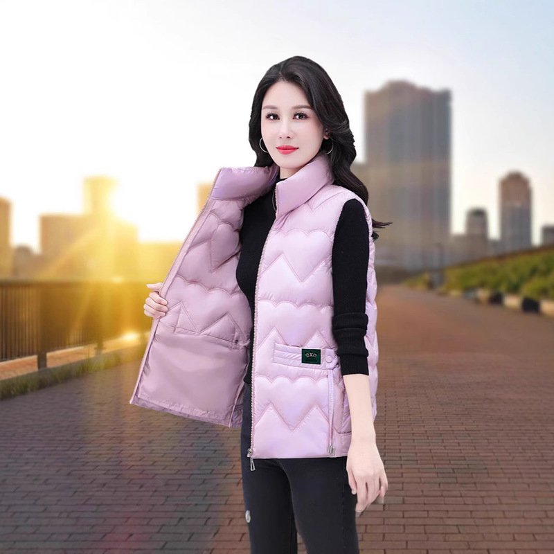 Women's Warm Vest, Winter Electric Heating Cotton Vest, Versatile Outerwear, Sequined Sleeveless Stand-Up Collar