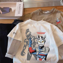 奥特曼T恤男童纯棉打底衫春秋款儿童假两件长袖男孩宝宝秋装上衣t