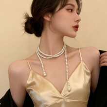 珍珠项链女毛衣链优雅百搭长款大气小香简约多层叠戴服装配饰批发