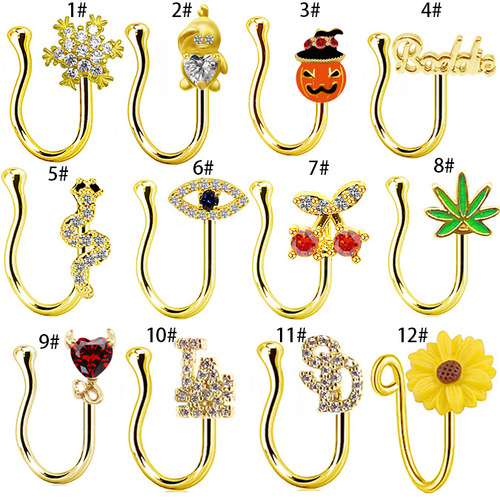 Gaby European and American cross-border butterfly snake-shaped cherry maple leaf letter nose pin nose clip nose ornaments without holes piercing jewelry