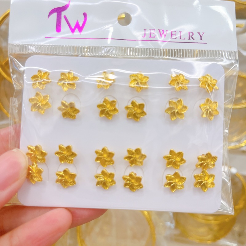 跨境耳饰仿黄金耳钉铜镀金花朵蝴蝶圆珠珠耳环饰品时尚甜美精美|undefined
