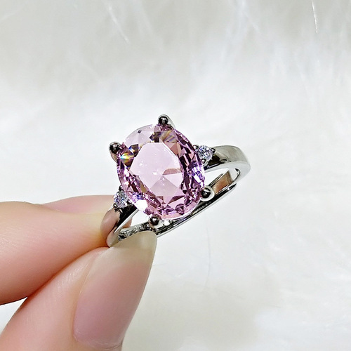 Source factory imitation Morgan pink crystal ring, European and American PT950 plated pink diamond ring, low luxury couple proposal diamond ring
