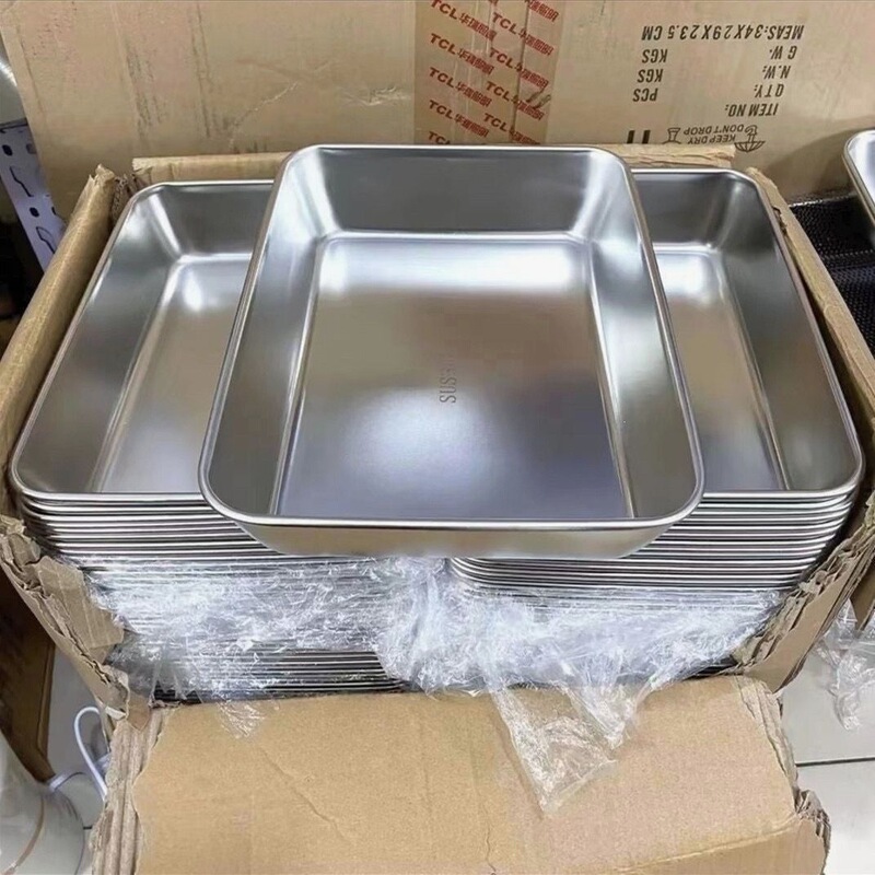 Stainless steel food-grade thickened square tray, cold dish tray, steaming tray, towel tray, baking tray, stainless steel storage box with lid Stainless steel food-grade thickened square tray, cold dish tray, steaming tray, towel tray, baking tray, stainless steel storage box with lid