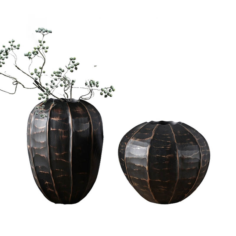 New Chinese Style Imitation Wood Resin Walnut Pattern Vase Sample Room Hotel Club Dining Table Entrance Flower Ornaments