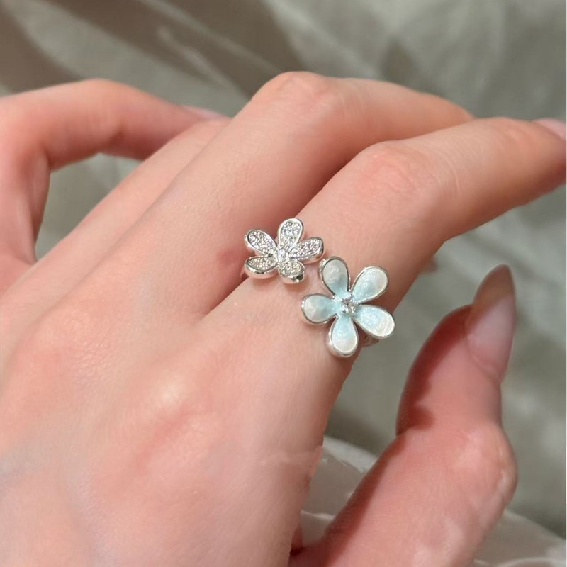 指畔生花~蓝色滴釉蕾丝花边叠戴戒指女小众设计开口可调节食指戒|undefined