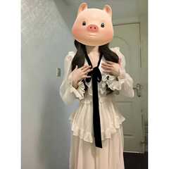 V领荷叶边连衣裙女法式复古宫廷风夏季时尚感气质长袖礼服公主裙